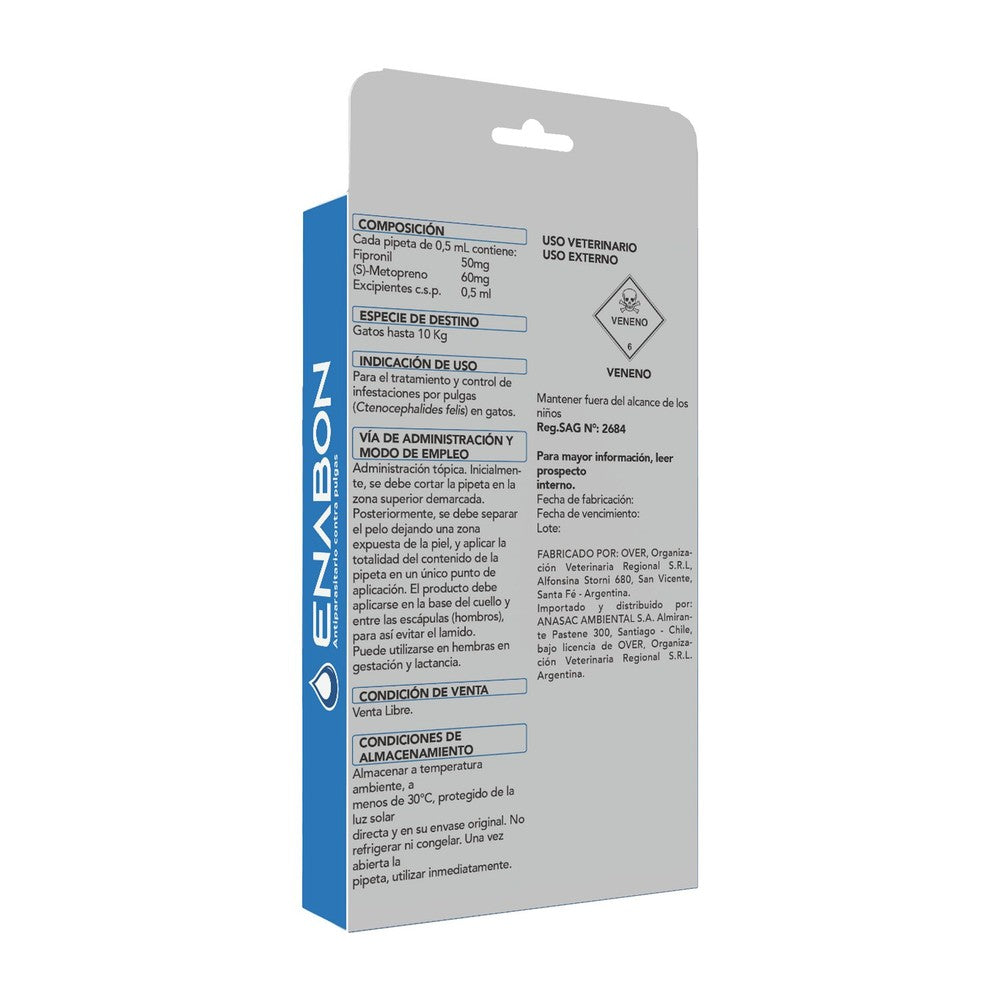 Pipeta Antipulgas para Gatos Enabon hasta 10 kg Traper Pharma 0,5 ml (etiqueta)