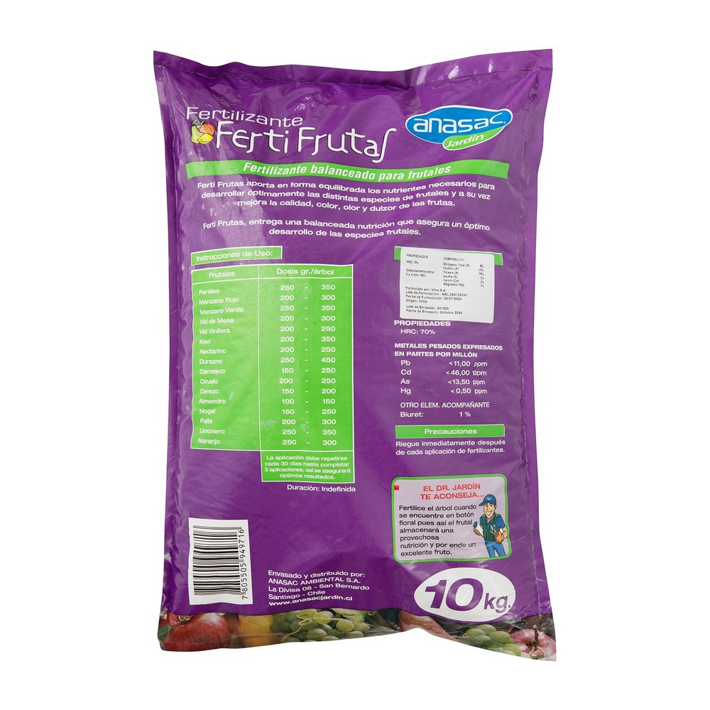 Fertilizante Ferti Frutas Anasac 10 kg (etiqueta)