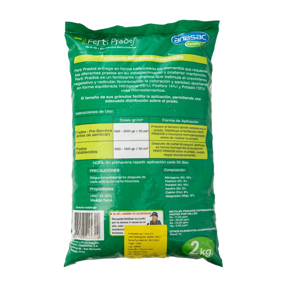 Fertilizante Ferti Prados Anasac 2 kg (etiqueta)