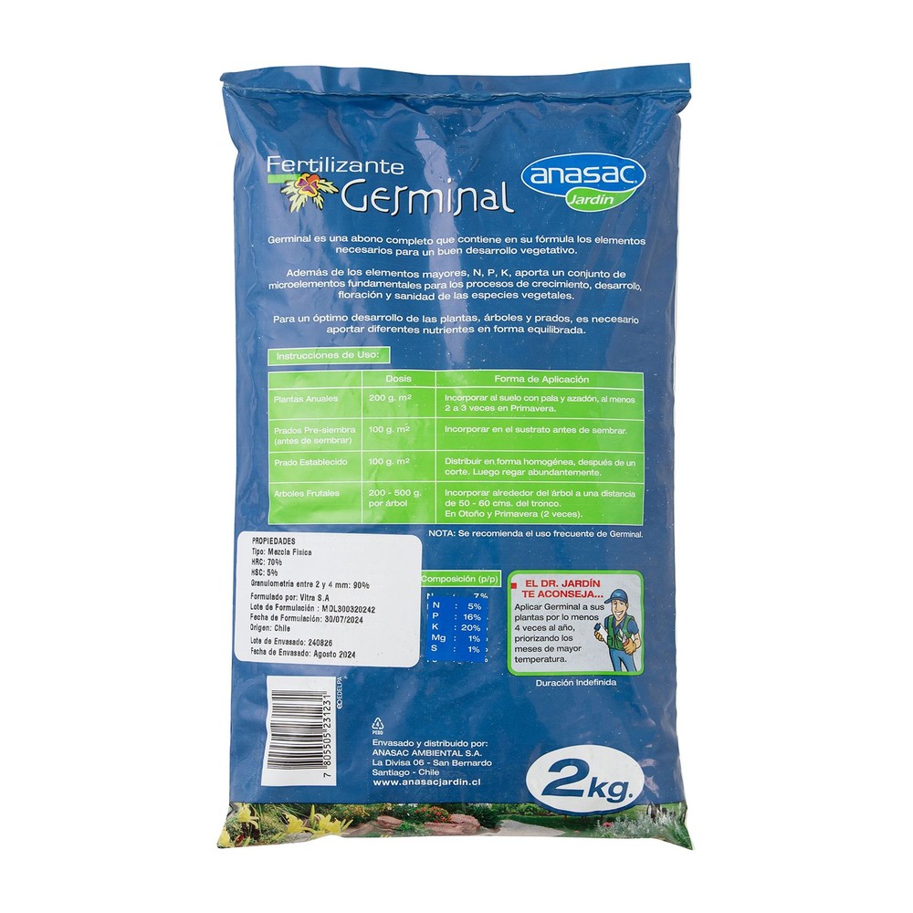 Fertilizante Germinal Abono Completo Anasac 2 kg (etiqueta)