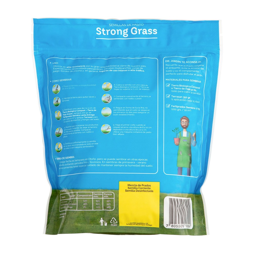 Semillas de Pasto Mezcla Strong Grass Retail Anasac 1 kg (etiqueta)