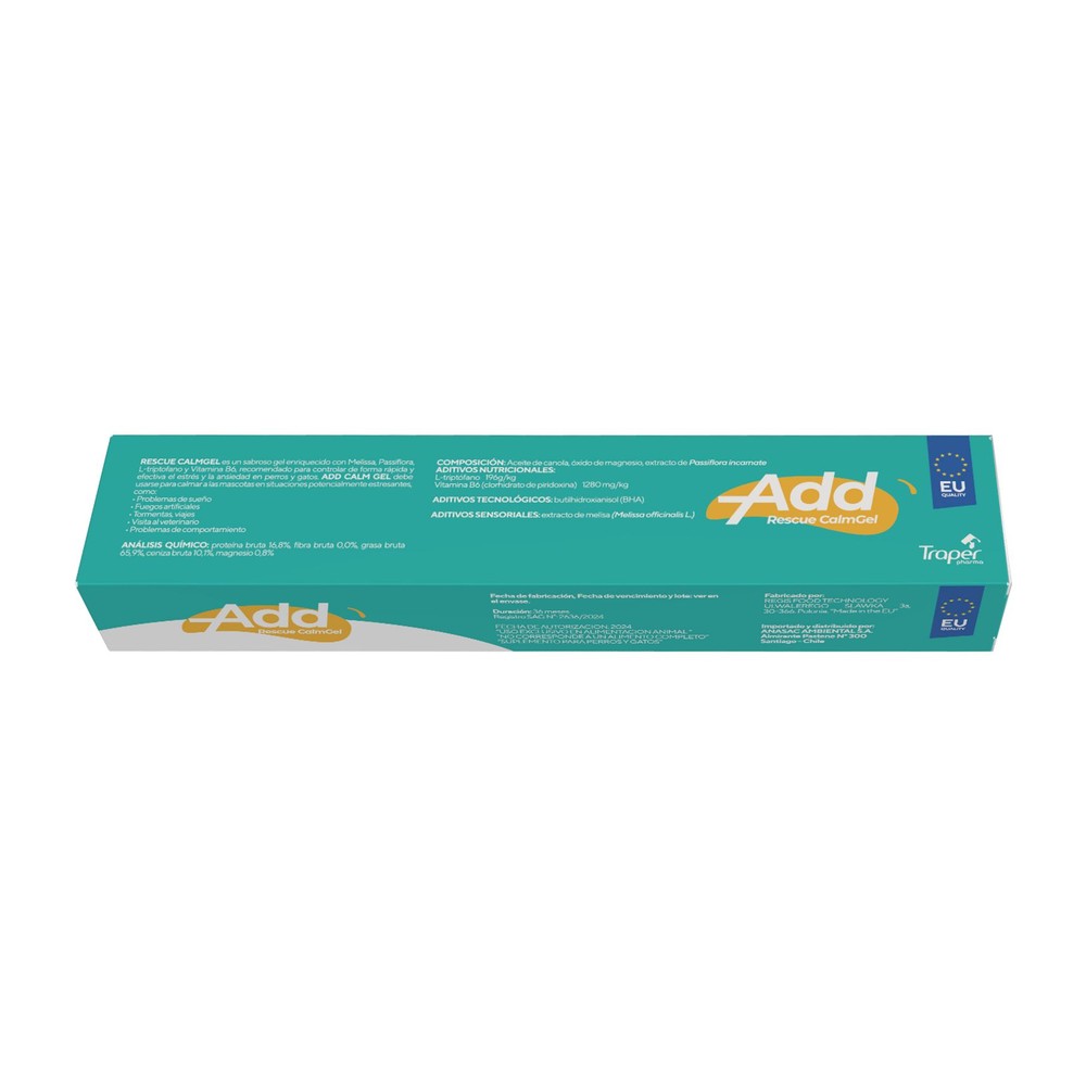 Suplemento Calmante para Mascotas Add Calm Gel Traper Pharma 15 ml (etiqueta)