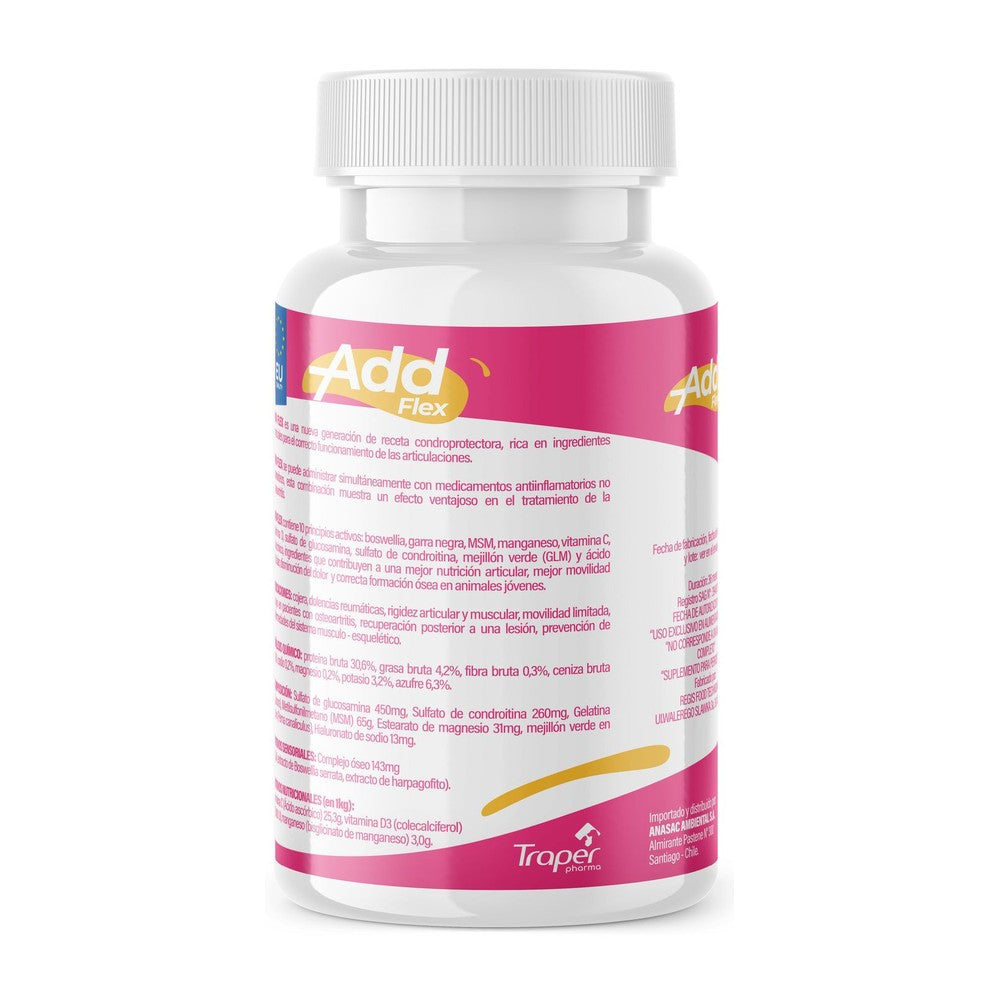 Suplemento Articular para Mascotas Add Flex Active Traper Pharma 30 Cápsulas (etiqueta)