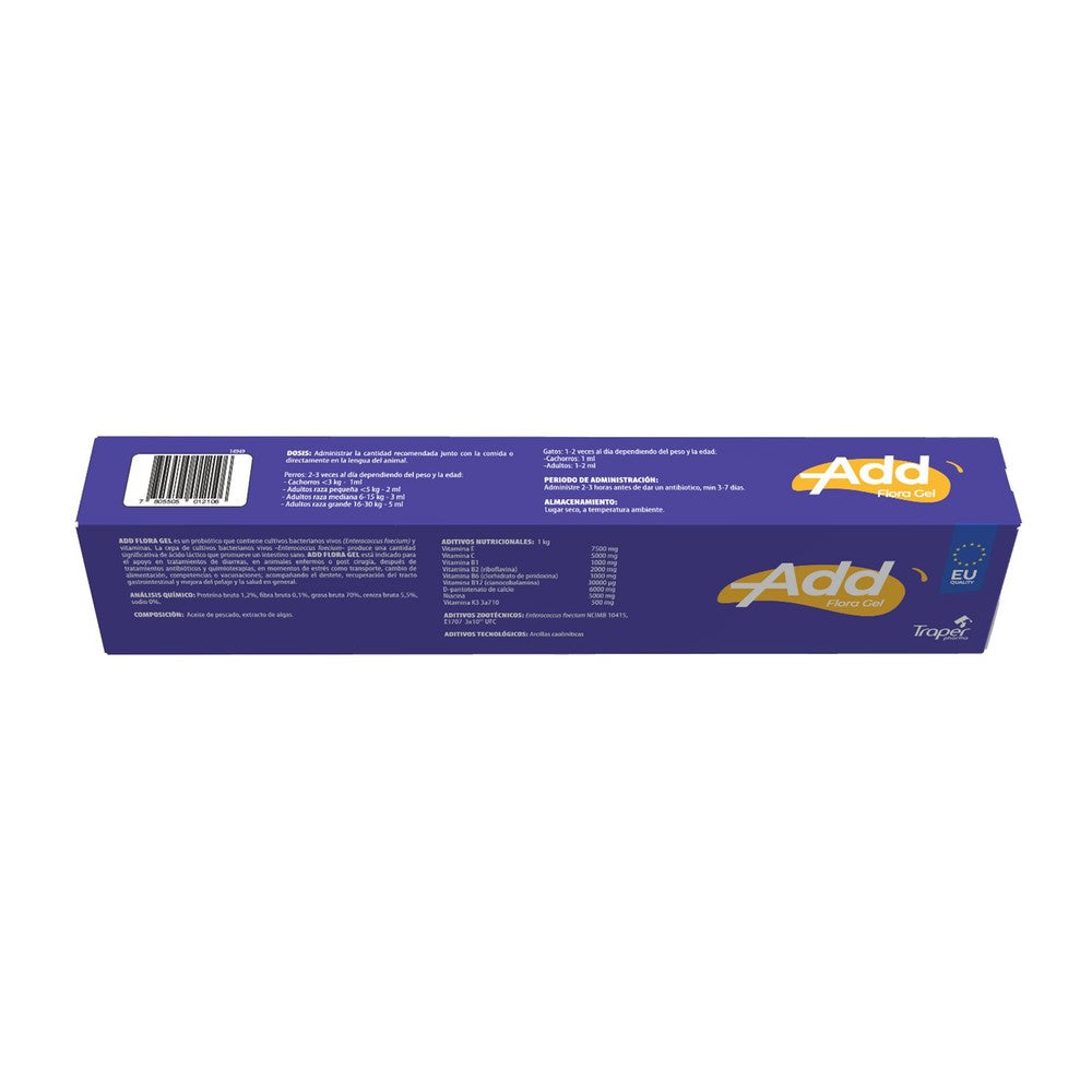 Suplemento Probiótico para Mascotas Add Flora Gel Traper Pharma 15 ml (etiqueta)