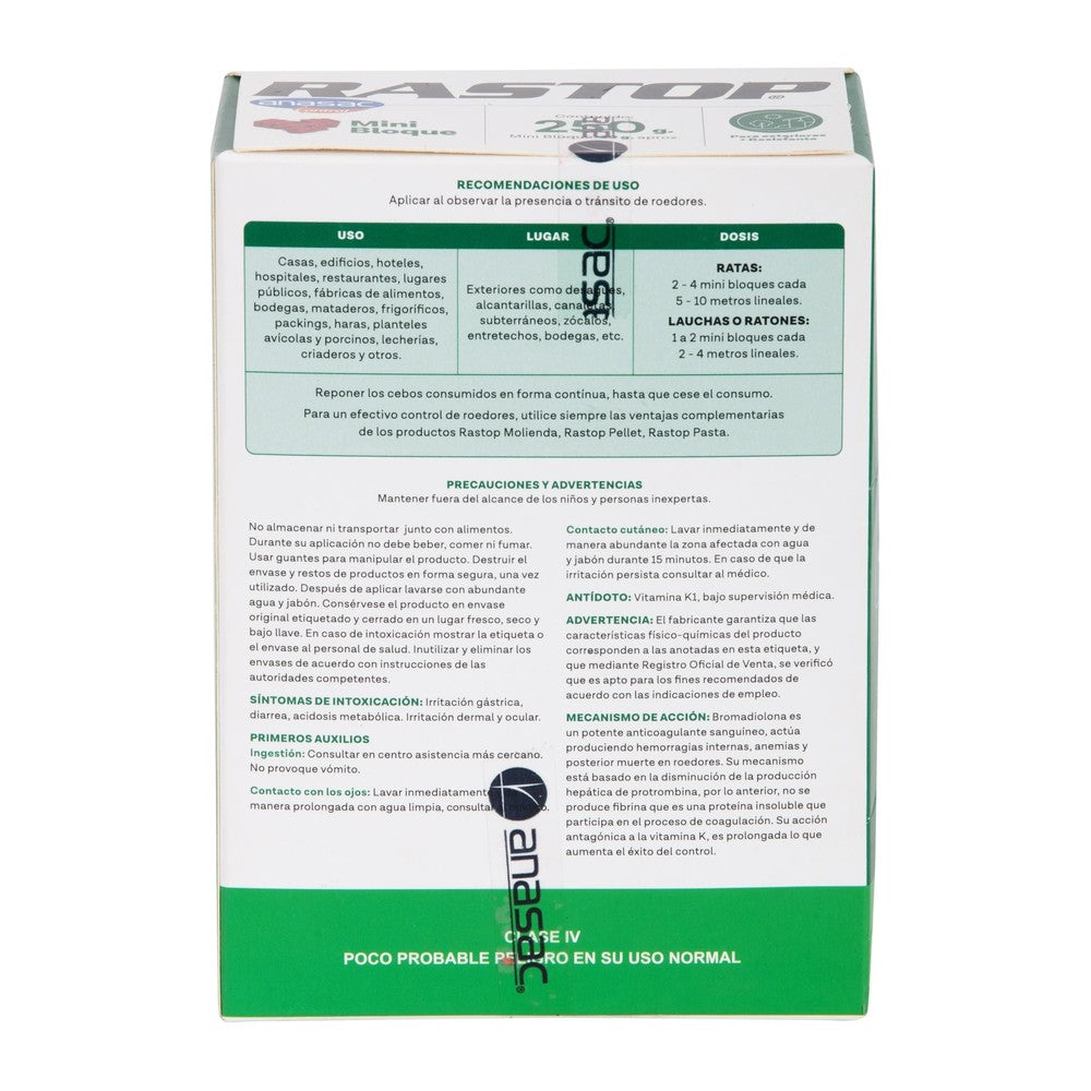 Raticida Rastop Mini Bloque Anasac 250 g (etiqueta)