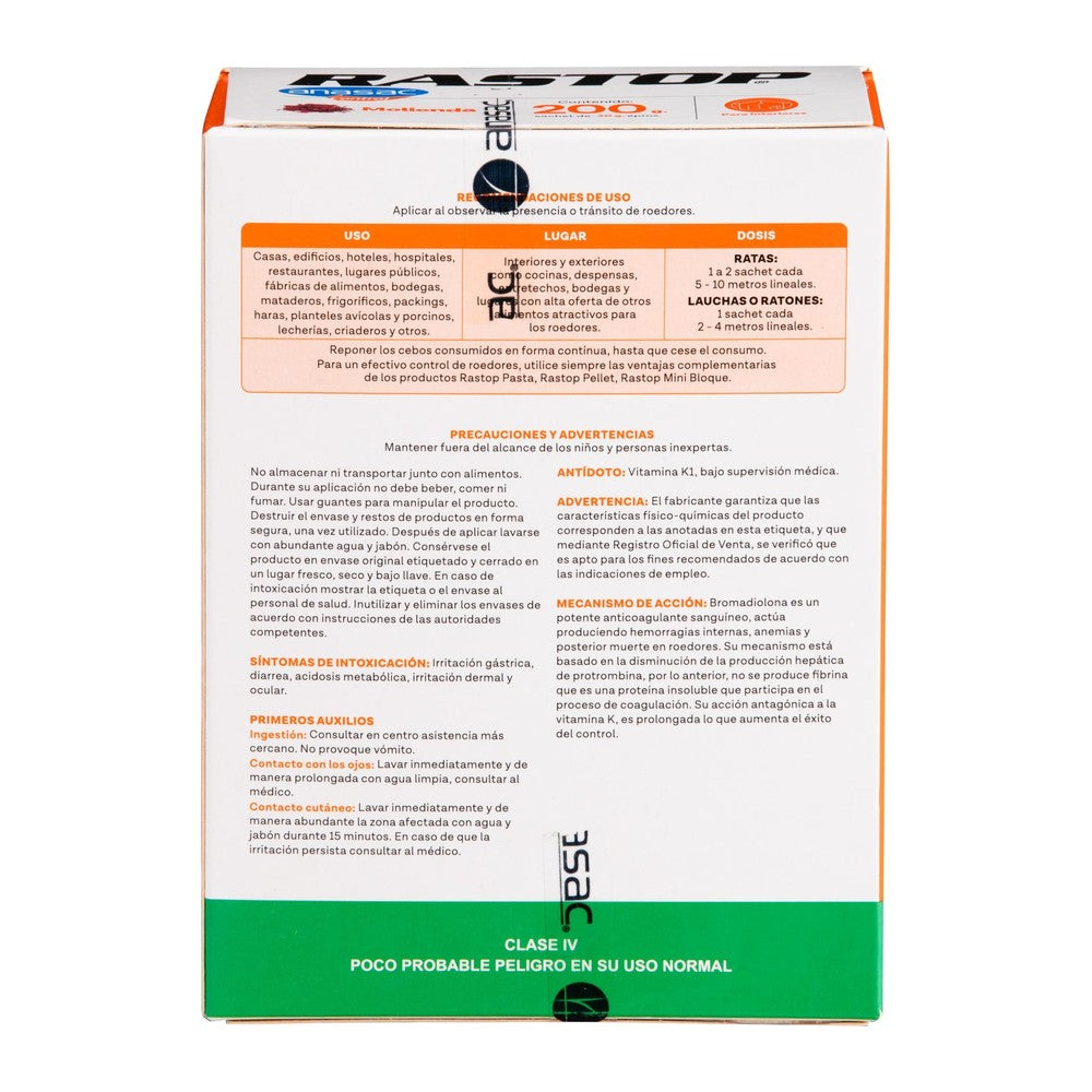 Raticida Rastop Molienda Toffee Anasac 200 g (etiqueta)