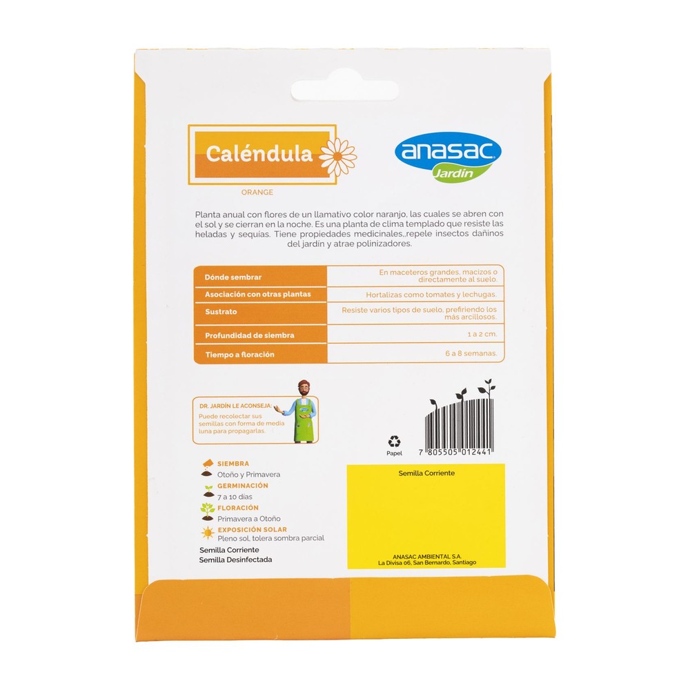 Semillas de Caléndula Anasac 1 g (etiqueta)