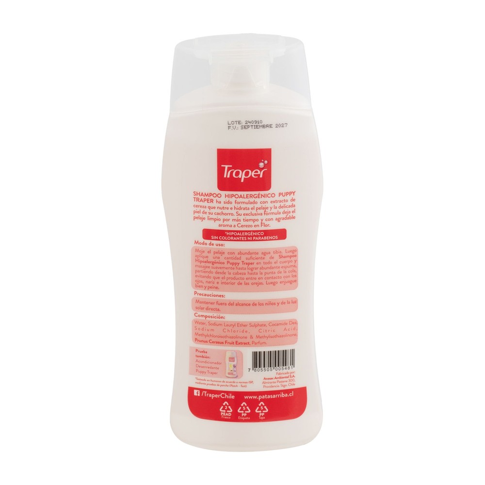 Shampoo Hipoalergénico para Cachorros Traper 260 cc (etiqueta)