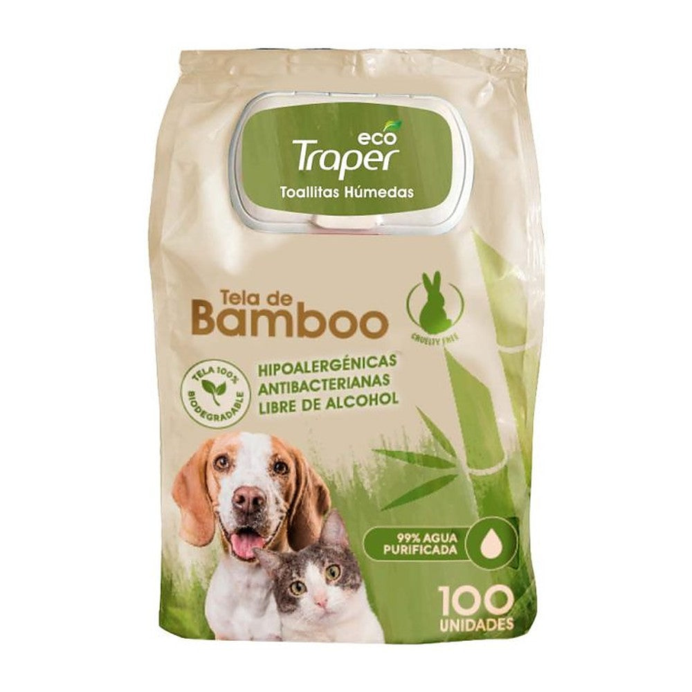 Toallitas Húmedas de Bambú para Mascotas Traper 100 Unidades